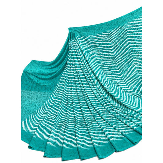 Women's Teal Georgette Printed Saree with Unstitched Blouse