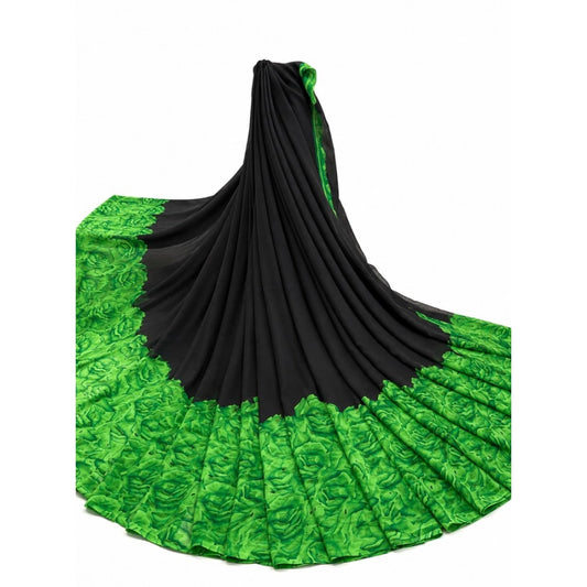 Women's Black & Green Georgette Printed Saree with Unstitched Blouse