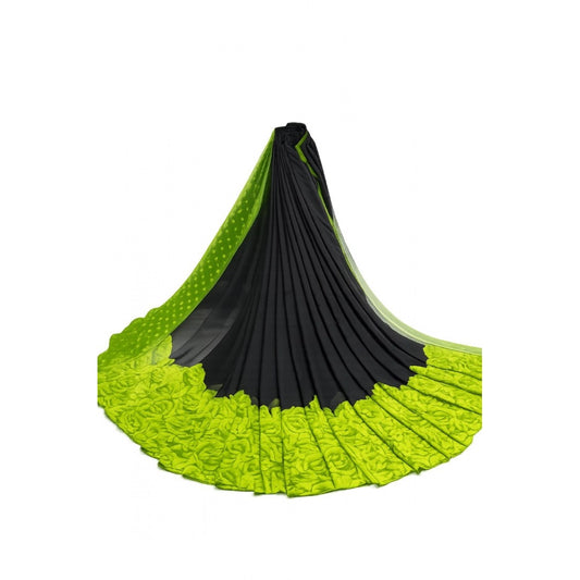 Women's Black & Lime Green Georgette Printed Saree with Unstitched Blouse
