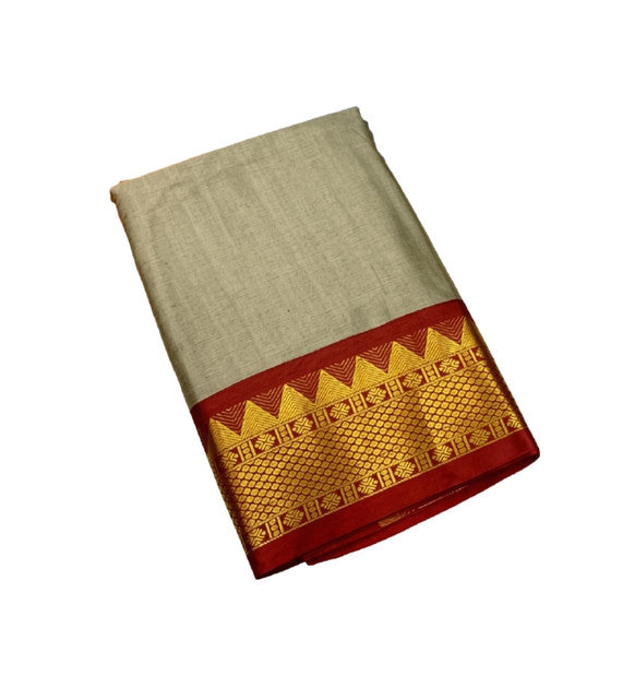 Generic Women's Cotton Silk Striped Saree With Unstitched Blouse - 5.5 Mtr (Beige-Red)