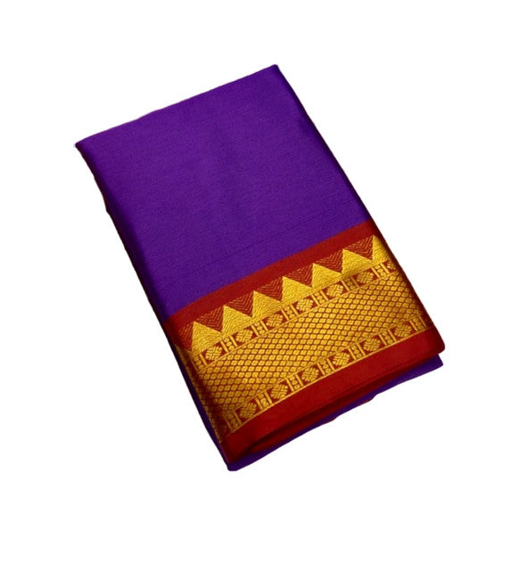 Generic Women's Cotton Silk Striped Saree With Unstitched Blouse - 5.5 Mtr (Purple-Red)