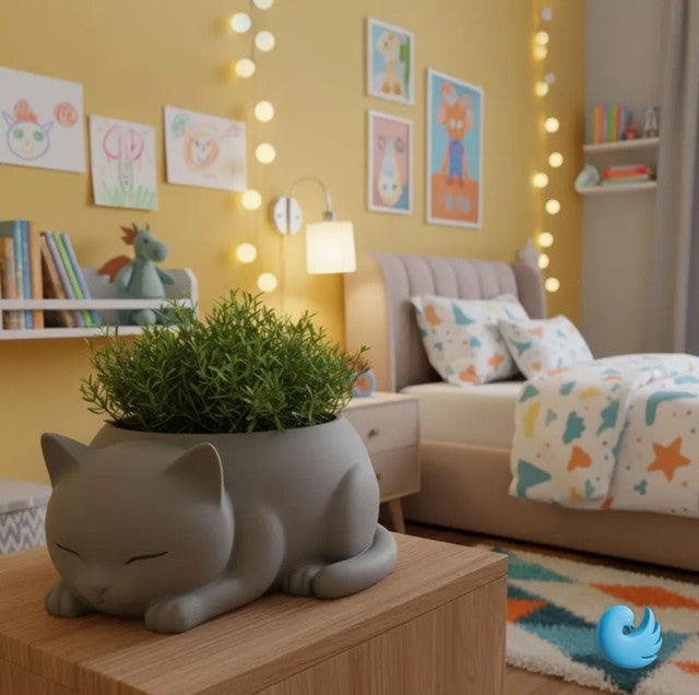 Generic Plastic Adorable Sleeping Cat Planter (Only Planter) (Grey)