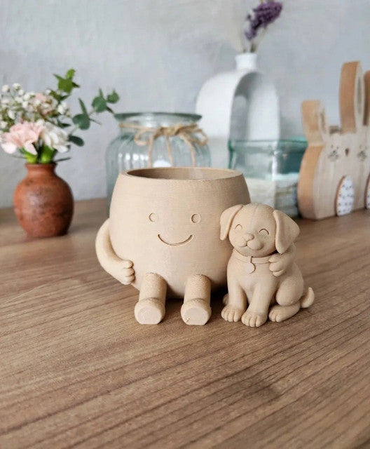 Generic Plastic Cute Little Flower Pot With its Dog (Only Planter) (Beige)