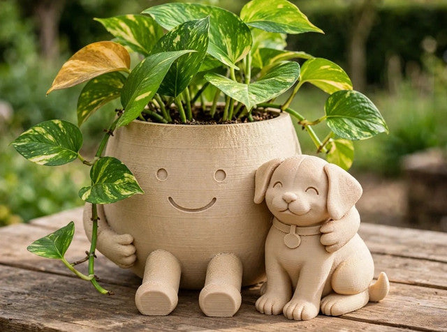 Generic Plastic Cute Little Flower Pot With its Dog (Only Planter) (Beige)