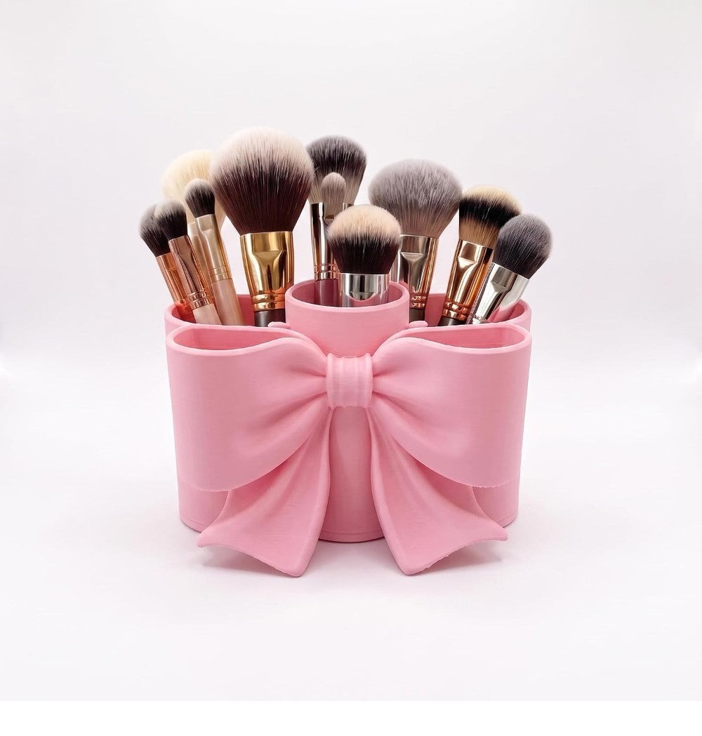 Generic Plastic Makeup Brush Holder - Bow (Pink)