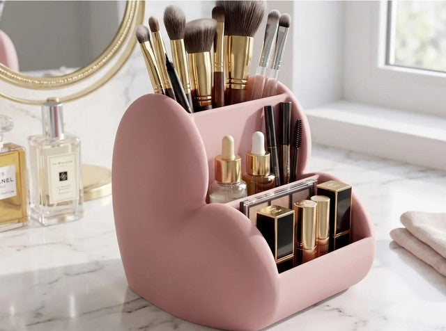 Generic Plastic Lovely Heart - Shaped Makeup & Desk Organizer (Pastel Pink)