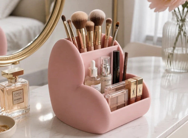 Generic Plastic Lovely Heart - Shaped Makeup & Desk Organizer (Pastel Pink)