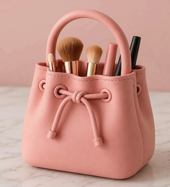 Generic Plastic Sculptural Drawstring Makeup Brush Organizer (Pastel pink)
