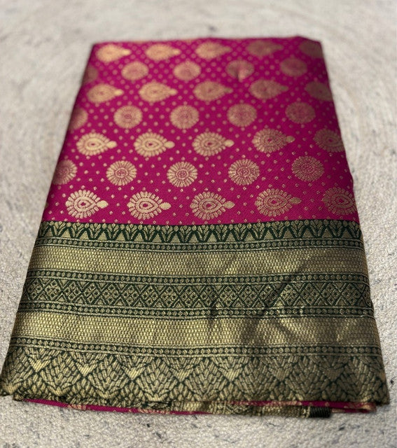 Generic Women's Jacquard Printed Saree With Unstitched Blouse - 5.5 Mtr (Pink)