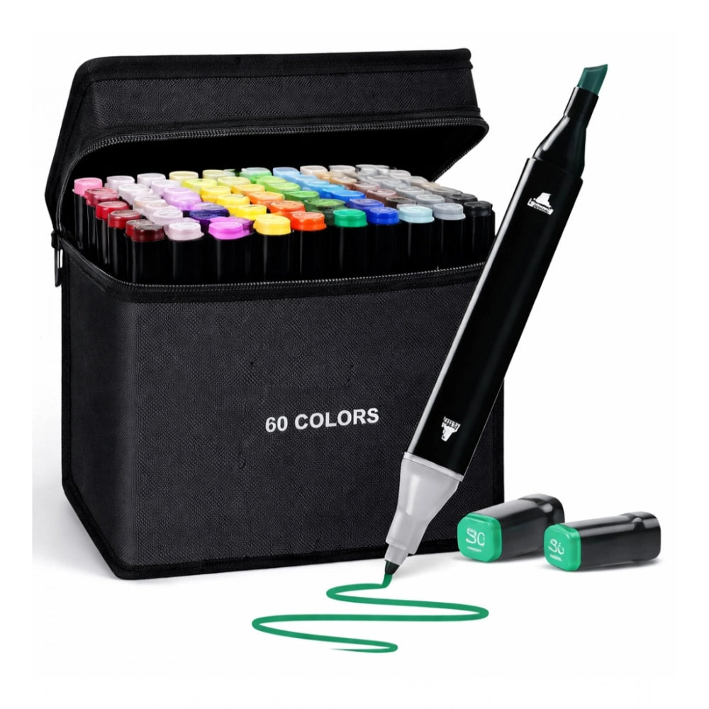 60-Piece Dual Tip Art Markers & Sketch Pens Set