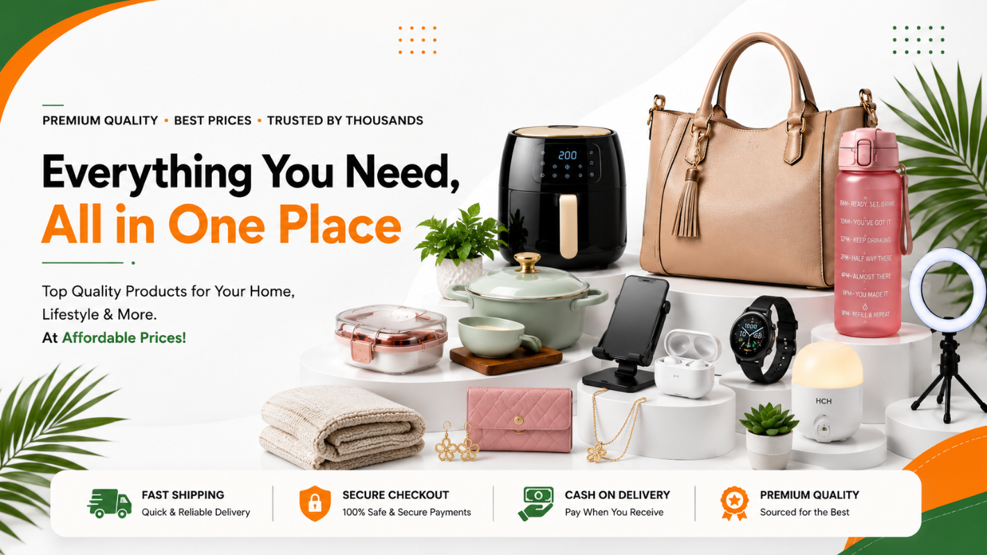 BazarCartHub premium online shopping banner featuring home & kitchen, fashion accessories, mobile accessories, fitness products, and lifestyle essentials.
