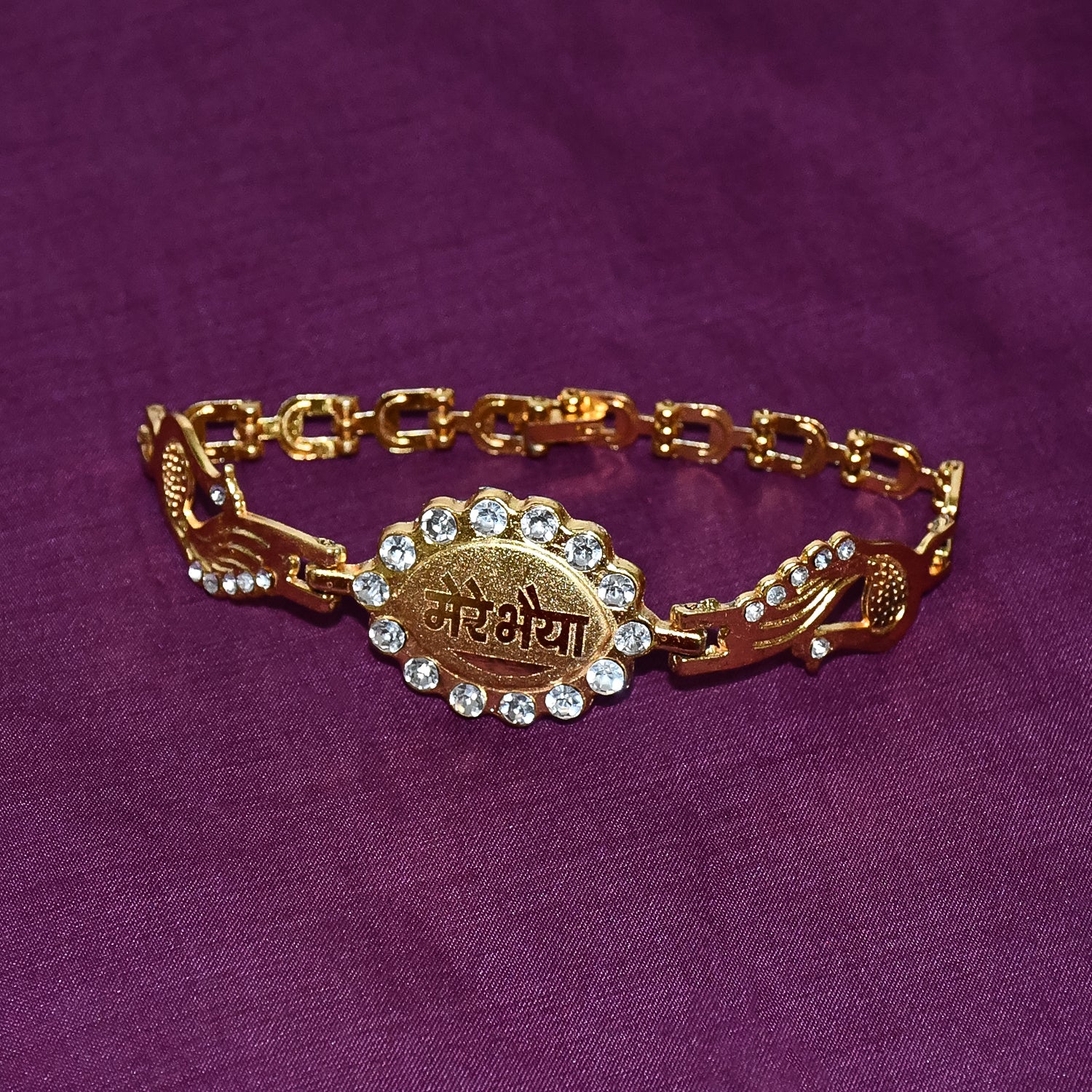 Bracelet With Stone Border  Dual Peacock Chain End Rakhi