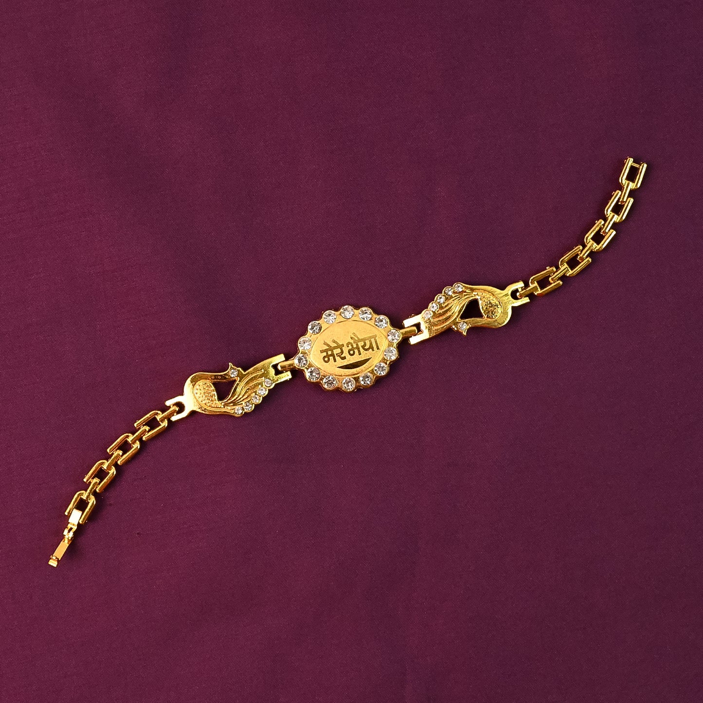 Bracelet With Stone Border  Dual Peacock Chain End Rakhi