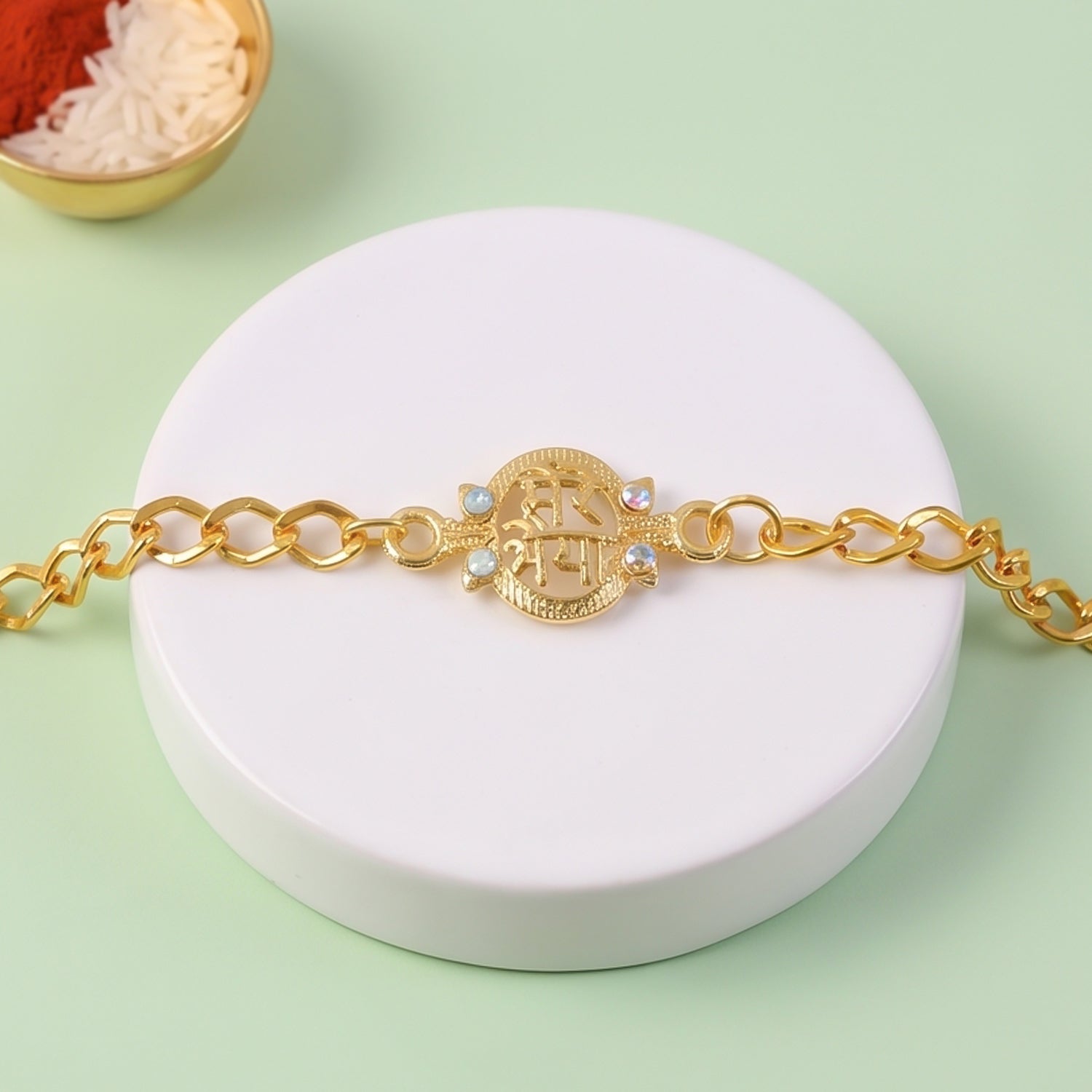 Mere Bhaiya Bracelet Rakhi Gold-plated Chain Rakhi With Stones For Brother (1 Pc)